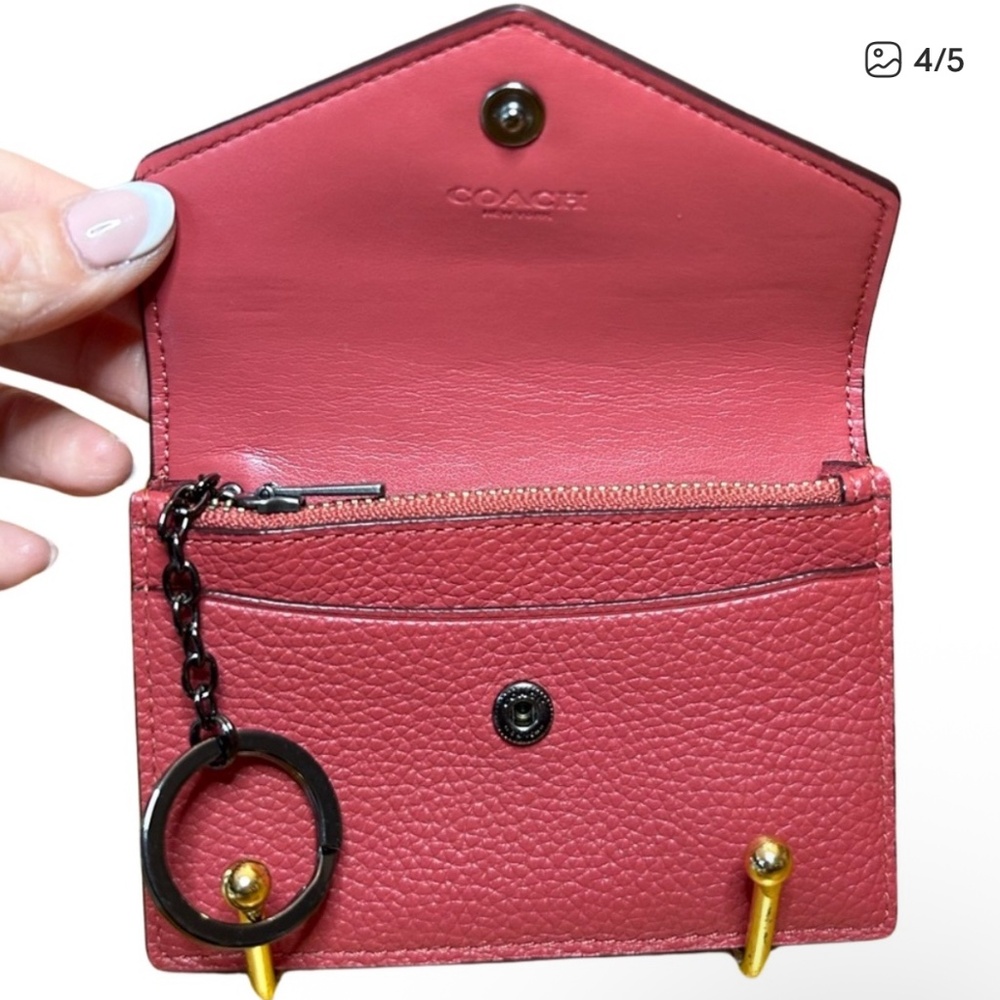 Coach Leather Envelope Card Case Pink with Keyring - Picture 2 of 2